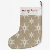 バ素朴ラ赤と白ップ雪片パターン スモールクリスマスストッキング (裏面)