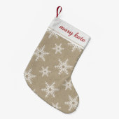 バ素朴ラ赤と白ップ雪片パターン スモールクリスマスストッキング (正面 (吊り時))