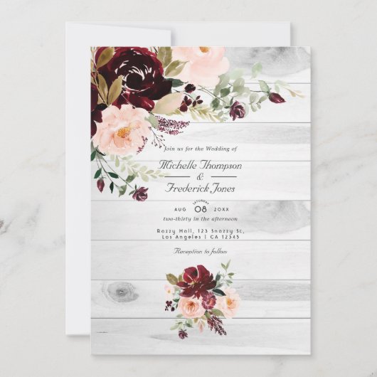 バ素朴ルガンディと赤面フローラQRコード結婚 招待状 (正面)