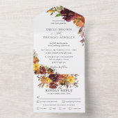 バ素朴ルガンディーオレンジ黄結婚フローラ オールインワン招待状 (内側)