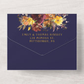 バ素朴ルガンディーオレンジ黄結婚フローラ オールインワン招待状 (裏面)