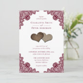 バ素朴ルガンディ・レッド・バーラップとレース結婚ズ 招待状 (スタンド正面)