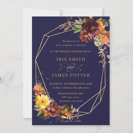 バ素朴ルグンディオレンジ結婚フローラの幾何学的 招待状 (正面)