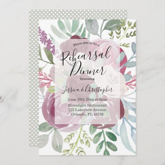 バ素朴ルグンディフローラのリハ結婚ーサルディナー 招待状 (正面/裏面)