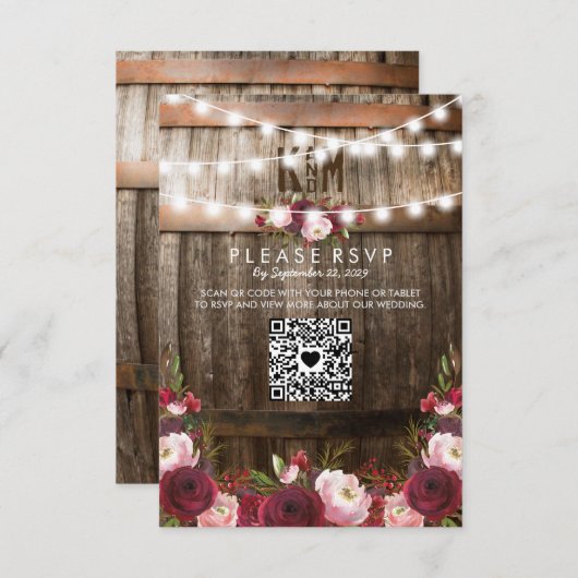 バ素朴ルグンディフローラ結婚のQR RSVP (正面/裏面)