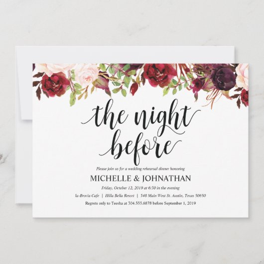 バ素朴ルグンディ結婚のリハーサルディナー招待状 招待状 (正面)