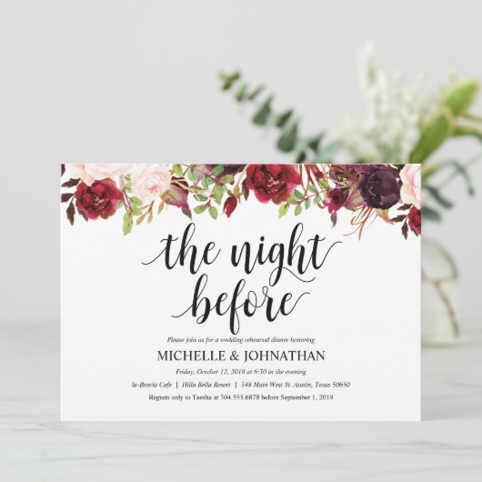 バ素朴ルグンディ結婚のリハーサルディナー招待状 招待状 (スタンド正面)