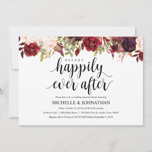 バ素朴ルグンディ結婚のリハーサルディナー招待状 招待状 (正面)