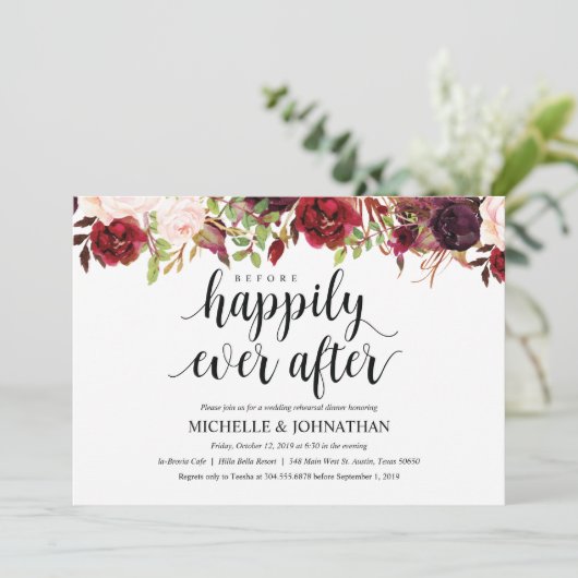 バ素朴ルグンディ結婚のリハーサルディナー招待状 招待状 (スタンド正面)