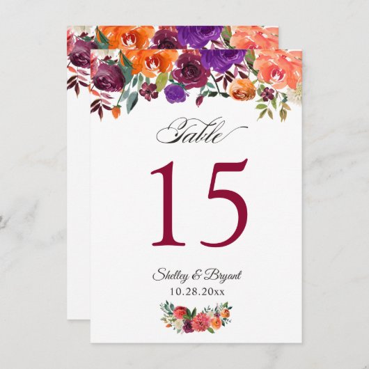 バ素朴ルグンディ結婚オレンジフローラのテーブル番号 メニュー (正面/裏面)