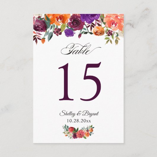 バ素朴ルグンディ結婚オレンジフローラのテーブル番号 出欠カード (裏面)