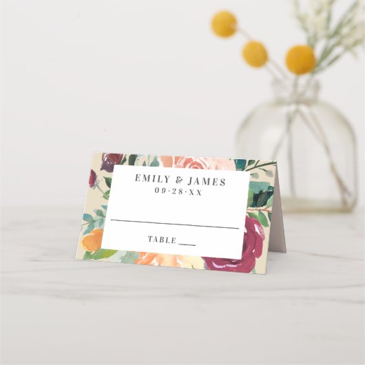 バ素朴ルグンディ縁どフローラズ結婚グラム プレイスカード (正面)