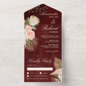 バ素朴ルグンディ自然フローラパーム結婚プロテア オールインワン招待状 (内側)