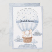 バ素朴ルーンエレファントボーイブルーベビーシャワー 招待状 (正面/裏面)