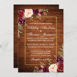 バ素朴ル結婚グンディフローラウッド金ゴールド招待状 招待状