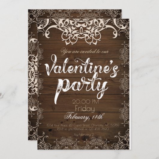 バ素朴レンタインデーパーティの招待状 招待状 (正面/裏面)