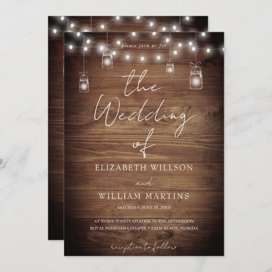 バ素朴ンの木の糸が一つの家ですべて結婚点灯 招待状 (正面/裏面)