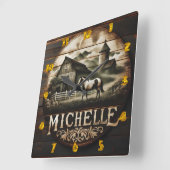 バ素朴ンアンドホースイラストレーションアットトワイライト スクエア壁時計 (傾斜)