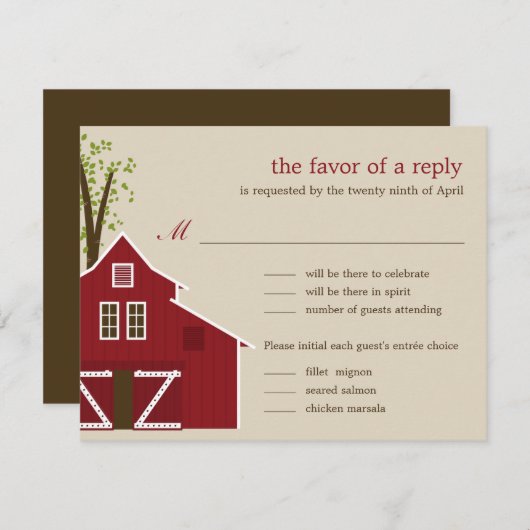 バ素朴ンウェディングRSVPカード 出欠カード (正面/裏面)