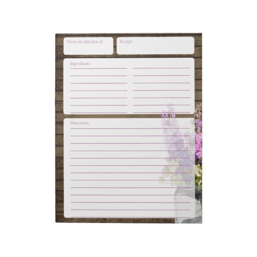 バ素朴ンウッドと瓶の花のレシピページ ノートパッド (回転)