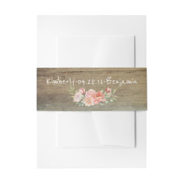 バ素朴ンウッドと赤面ウォーターカラーフラワー 招待状ベリーバンド