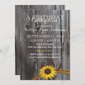 バ素朴ンウッドアンドサンフラワー誕生日 招待状 (正面/裏面)