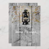 バ素朴ンウッドアンドランタンピクニックバースデーパーティー 招待状 (正面/裏面)