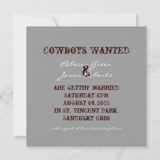 バ素朴ンウッドウエスタンカウボーイ結婚ズ 案内状 (裏面)