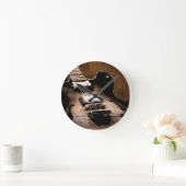 バ素朴ンウッドウエスタンカントリーミュージックギター ラウンド壁時計 (ホーム)