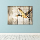 バ素朴ンウッドウエスタンカントリー飛んでいるワイルドダック キャンバスプリント (インサイチュ (ウッドフロア))