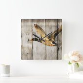 バ素朴ンウッドウエスタンカントリー飛んでいるワイルドダック スクエア壁時計 (ホーム)