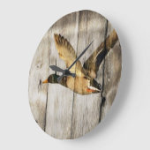 バ素朴ンウッドウエスタンカントリー飛んでいるワイルドダック ラージ壁時計 (傾斜)
