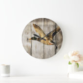 バ素朴ンウッドウエスタンカントリー飛んでいるワイルドダック ラージ壁時計 (ホーム)