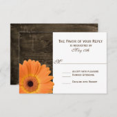 バ素朴ンウッドオレンジデイジーウェディングRSVPカード 出欠カード (正面/裏面)