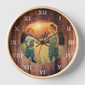 バ素朴ンウッドカスタムファミリー写真木枠 壁時計 (正面)