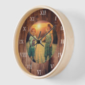 バ素朴ンウッドカスタムファミリー写真木枠 壁時計 (傾斜)