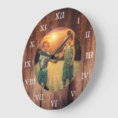 バ素朴ンウッドカスタムファミリー写真 ラージ壁時計 (傾斜)