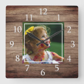 バ素朴ンウッドカスタム写真 スクエア壁時計 (正面)