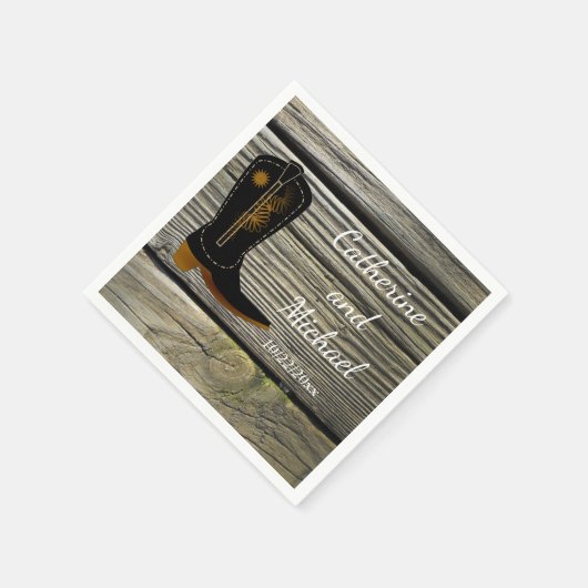 バ素朴ンウッドカントリーウェディングカウボーイブーツ スタンダードカクテルナプキン (角)