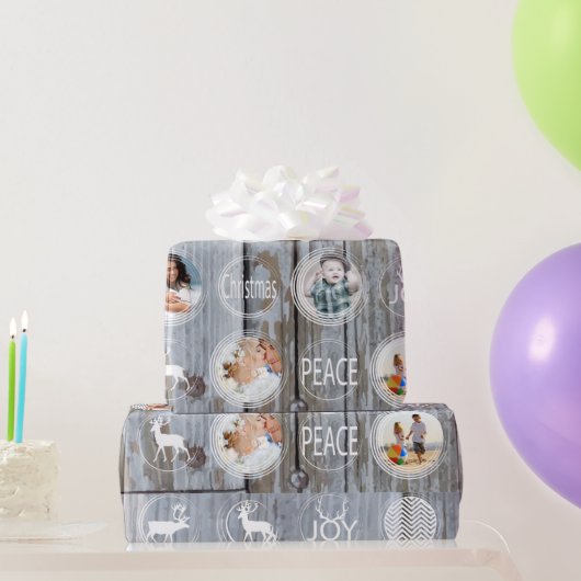 バ素朴ンウッドクリスマスファミリーフォト ラッピングペーパー (パーティーギフト)