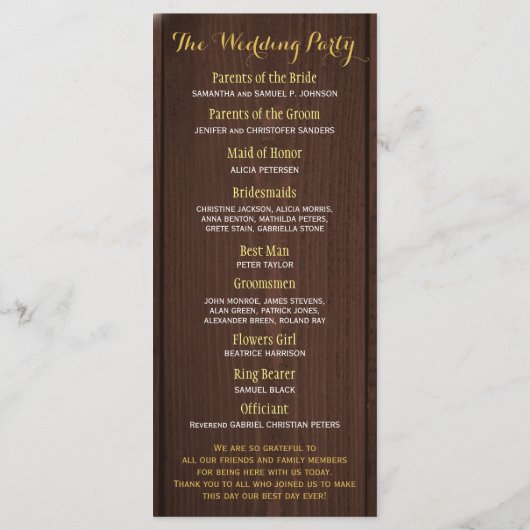 バ素朴ンウッドサンフラワーウェディングプログラム プログラム (裏面)