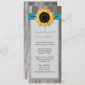 バ素朴ンウッドサンフラワーティール（緑がかった色）リボンレース 招待状 (正面/裏面)