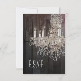 バ素朴ンウッドシャンデリア結婚式RSVP応答 出欠カード