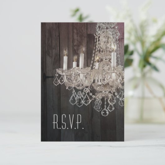 バ素朴ンウッドシャンデリア結婚式RSVP応答 出欠カード (スタンド正面)