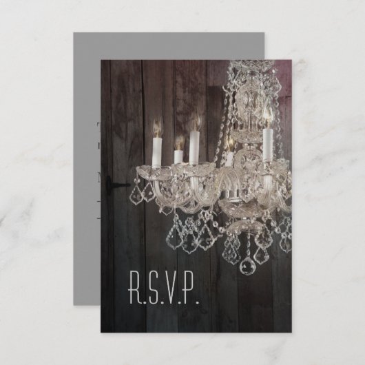 バ素朴ンウッドシャンデリア結婚式RSVP応答 出欠カード (正面/裏面)
