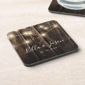 バ素朴ンウッドストリングライツウェディングパーティー コースター (左側)