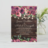 バ素朴ンウッドストリングライトパープルフローラ 招待状 (スタンド正面)