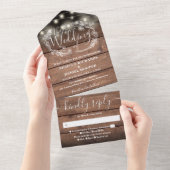 バ素朴ンウッドストリングライトフローラの結婚すべて オールインワン招待状 (貼ってはがせる)