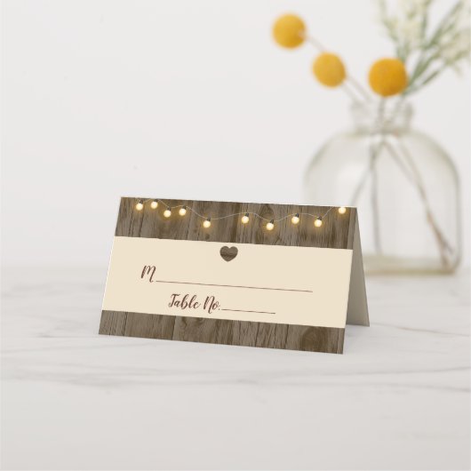 バ素朴ンウッドストリングラ結婚イトのテーブル プレイスカード (正面)