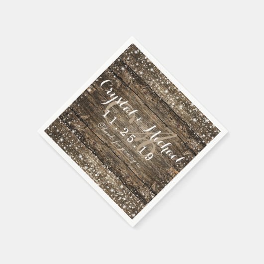 バ素朴ンウッドスノーフレーク冬の結婚式 スタンダードカクテルナプキン (角)